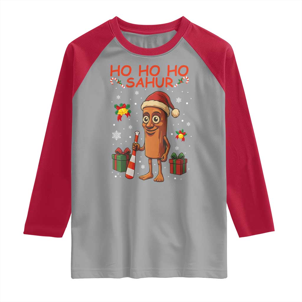 Ho Ho Ho Sahur Italian Brainrot Meme Raglan Shirt Funny Gen Z Alpha Christmas Gift TS12 Sport Gray Red Print Your Wear