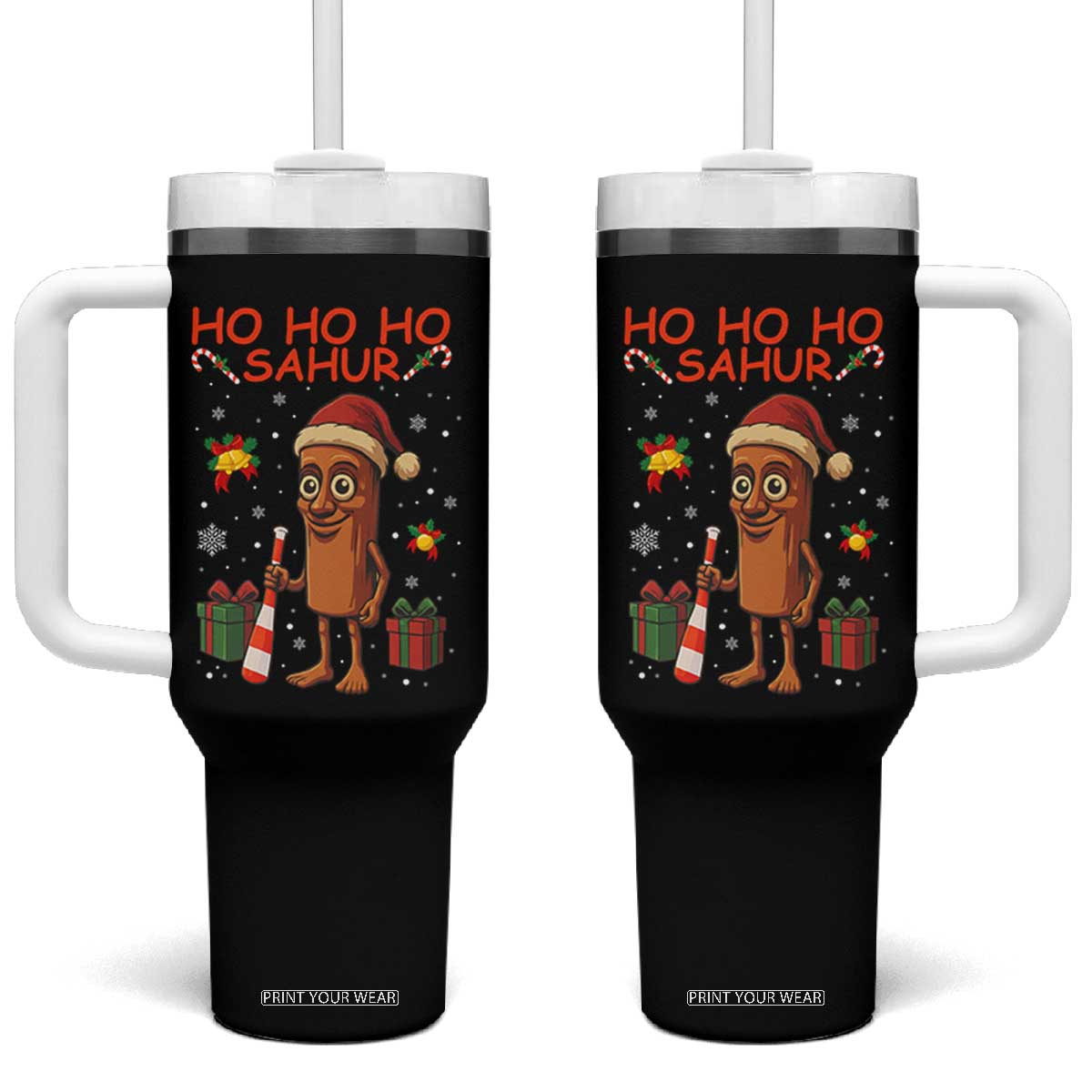 Ho Ho Ho Sahur Italian Brainrot Meme Tumbler With Handle Funny Gen Z Alpha Christmas Gift TS12 One Size: 40 oz Black Print Your Wear