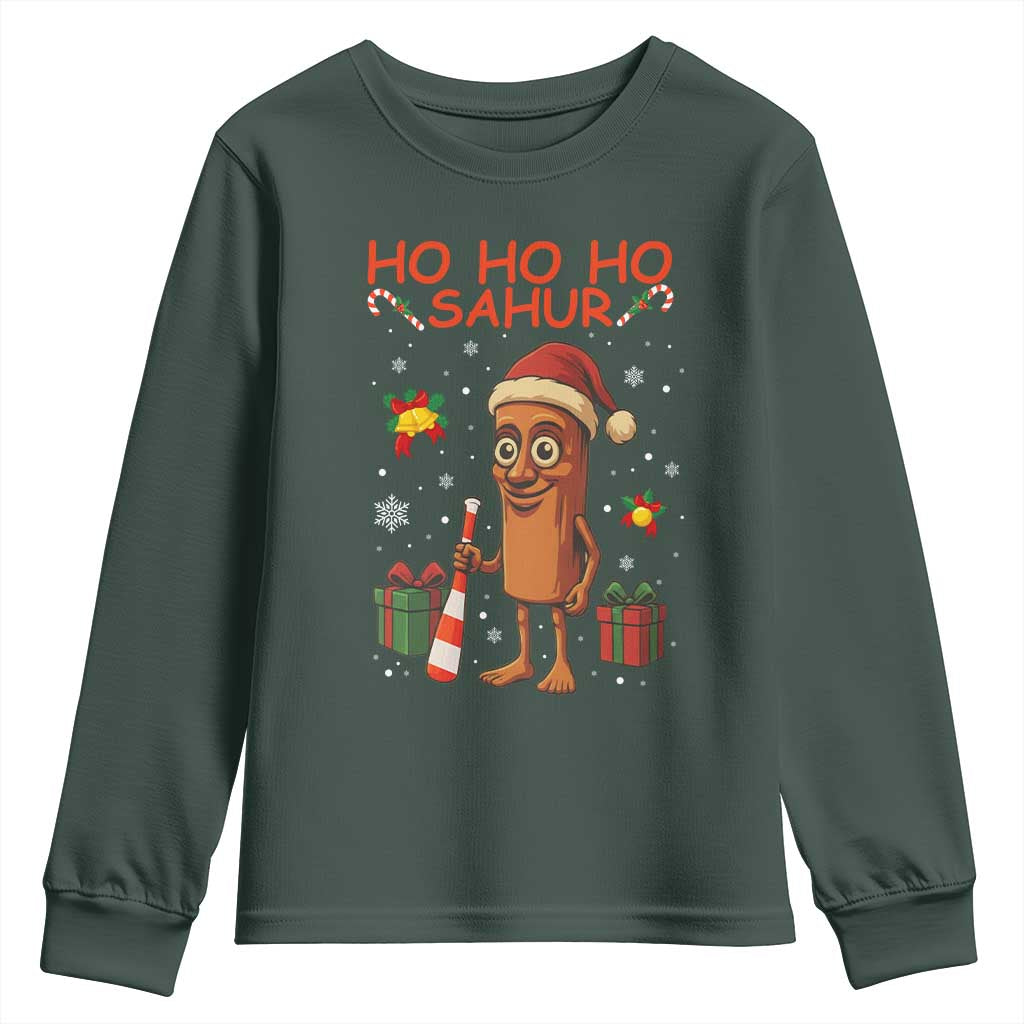 Ho Ho Ho Sahur Italian Brainrot Meme Youth Sweatshirt Funny Gen Z Alpha Christmas Gift TS12 Dark Forest Green Print Your Wear