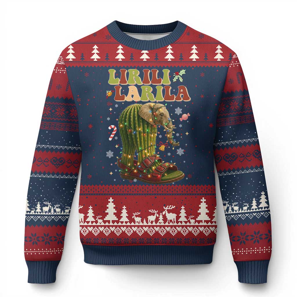 Funny Lirili Larila Italian Brainrot Meme Ugly Christmas Sweater Christmas Gift TS12 Navy Red Print Your Wear