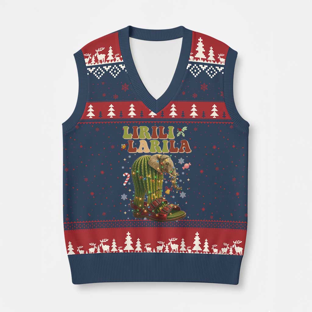 Funny Lirili Larila Italian Brainrot Meme V-Neck Knit Sweater Vest Christmas Gift TS12 Navy Red Print Your Wear