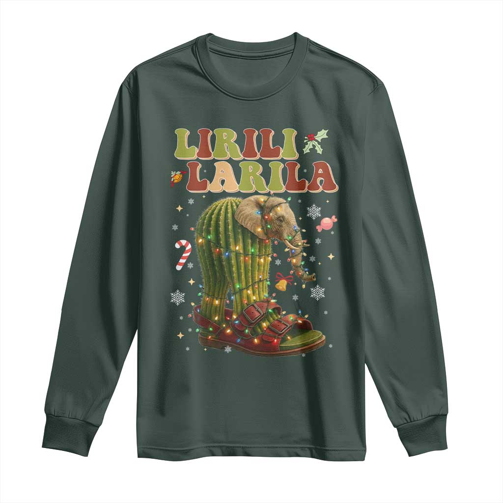 Funny Lirili Larila Italian Brainrot Meme Long Sleeve Shirt Christmas Gift TS12 Dark Forest Green Print Your Wear
