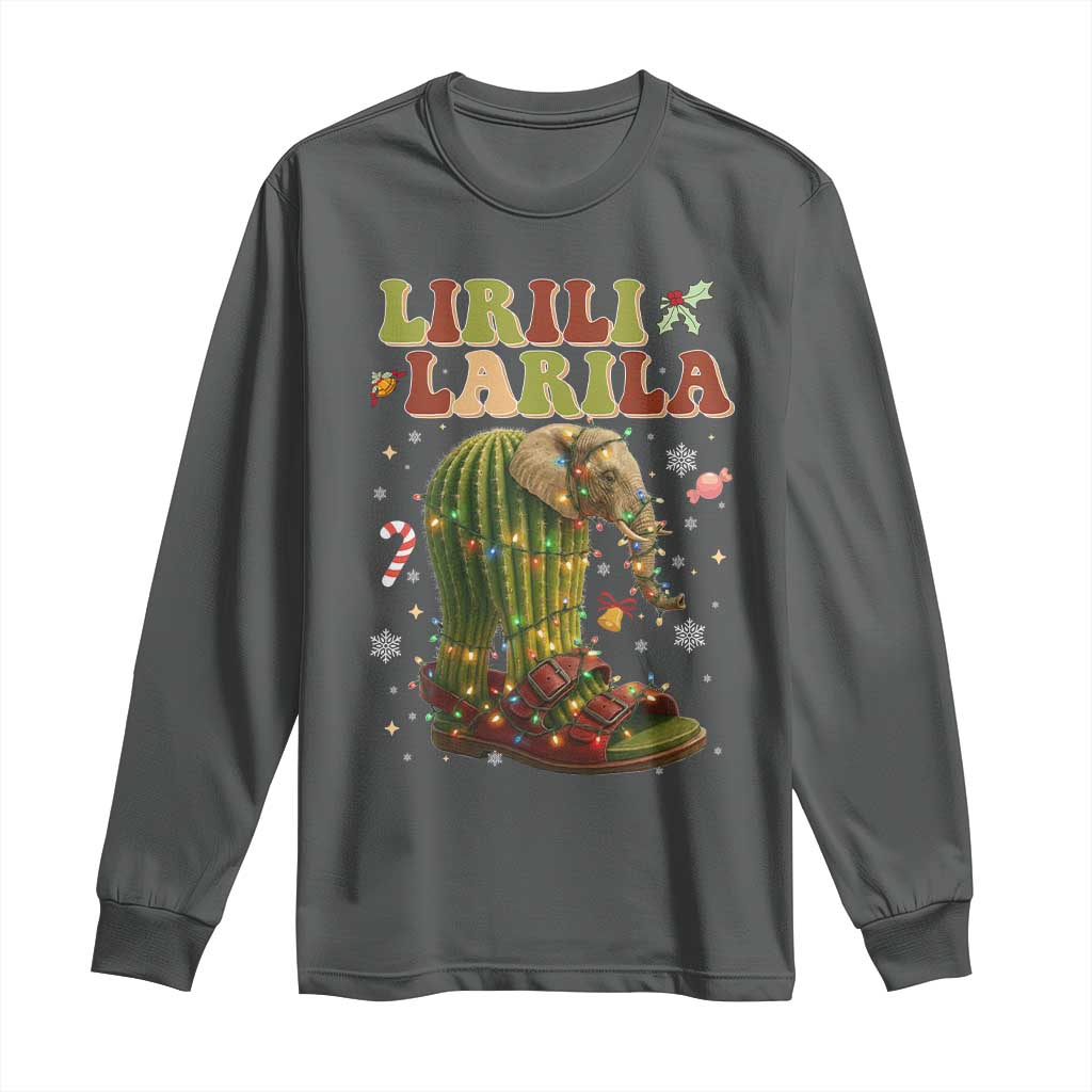Funny Lirili Larila Italian Brainrot Meme Long Sleeve Shirt Christmas Gift TS12 Dark Heather Print Your Wear