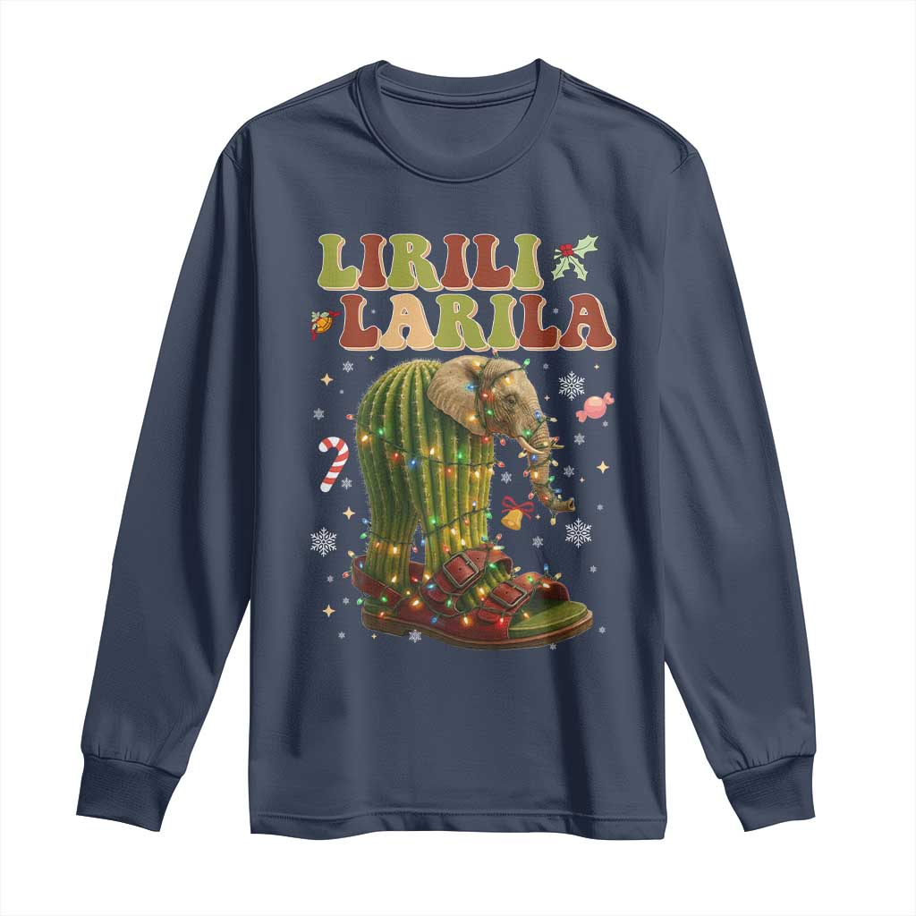 Funny Lirili Larila Italian Brainrot Meme Long Sleeve Shirt Christmas Gift TS12 Navy Print Your Wear
