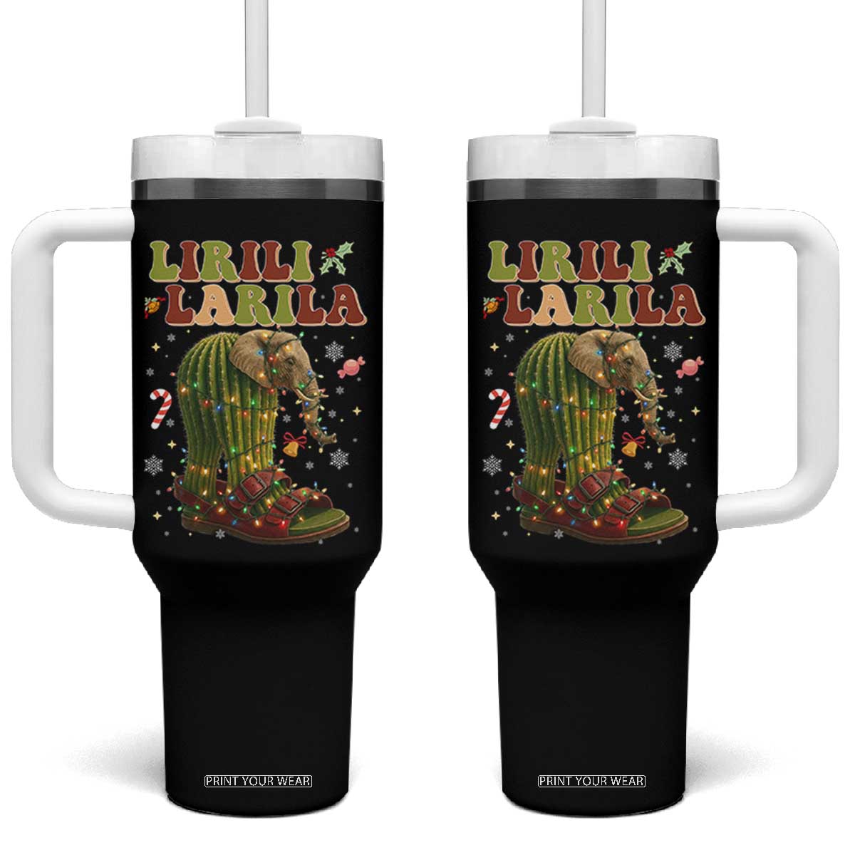 Funny Lirili Larila Italian Brainrot Meme Tumbler With Handle Christmas Gift TS12 One Size: 40 oz Black Print Your Wear