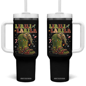 Funny Lirili Larila Italian Brainrot Meme Tumbler With Handle Christmas Gift TS12 One Size: 40 oz Black Print Your Wear
