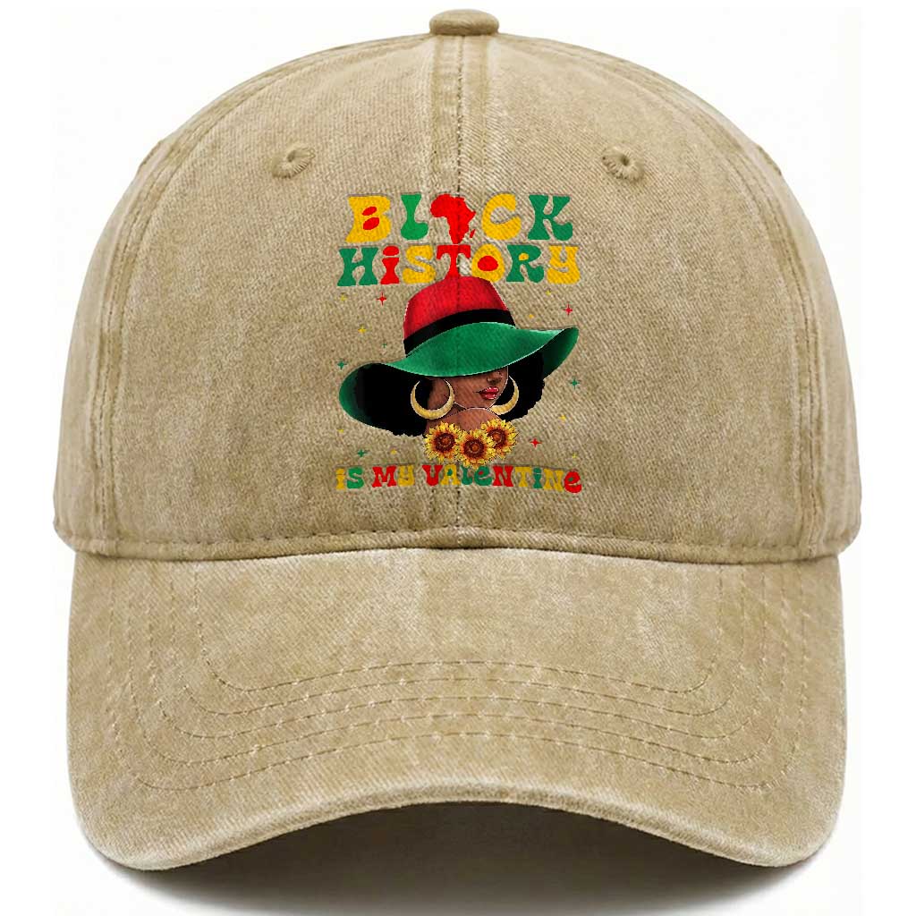 Black History Is My Valentine Washed Cotton Baseball Cap Women Gift For February TS12 Print Your Wear