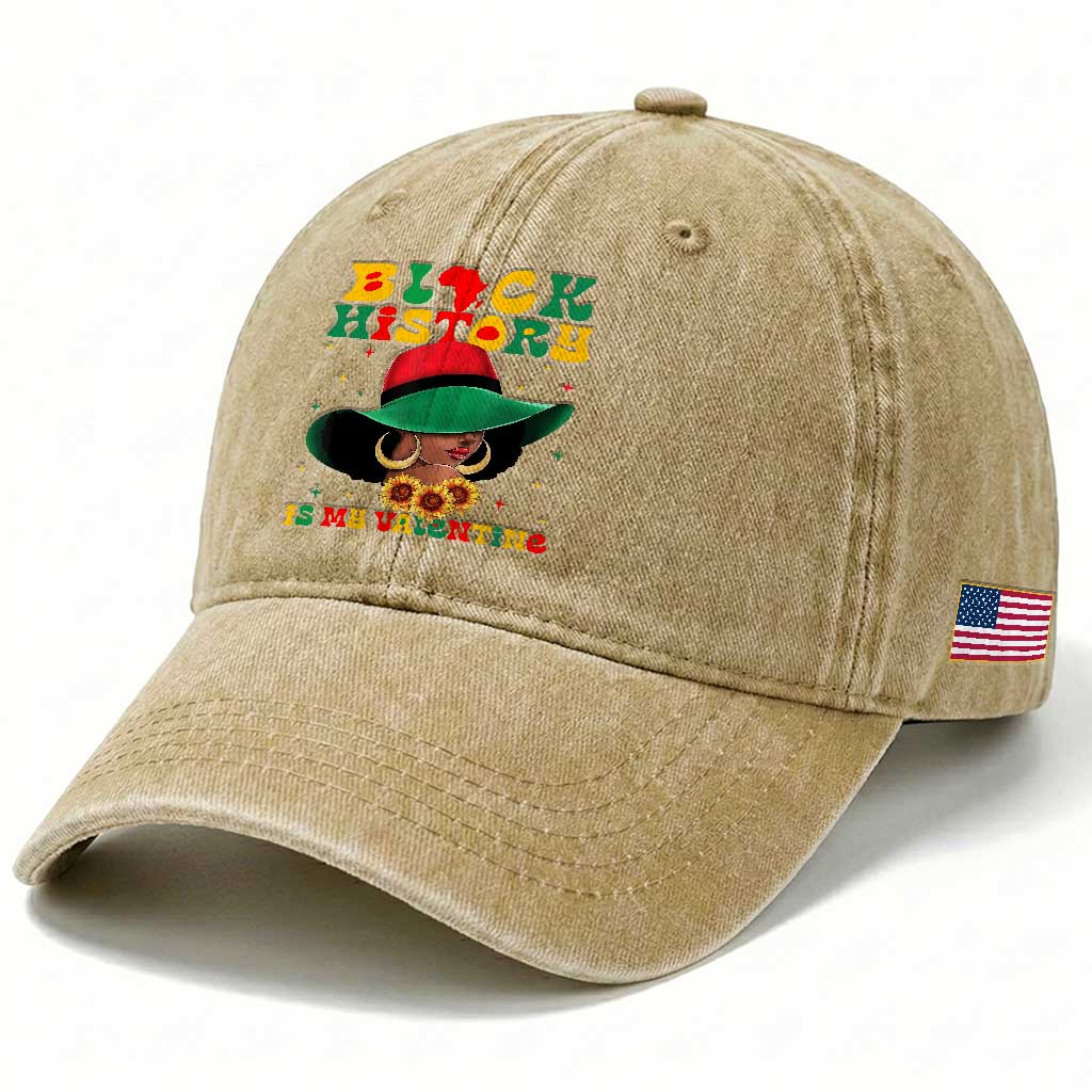 Black History Is My Valentine Washed Cotton Baseball Cap Women Gift For February TS12 Print Your Wear