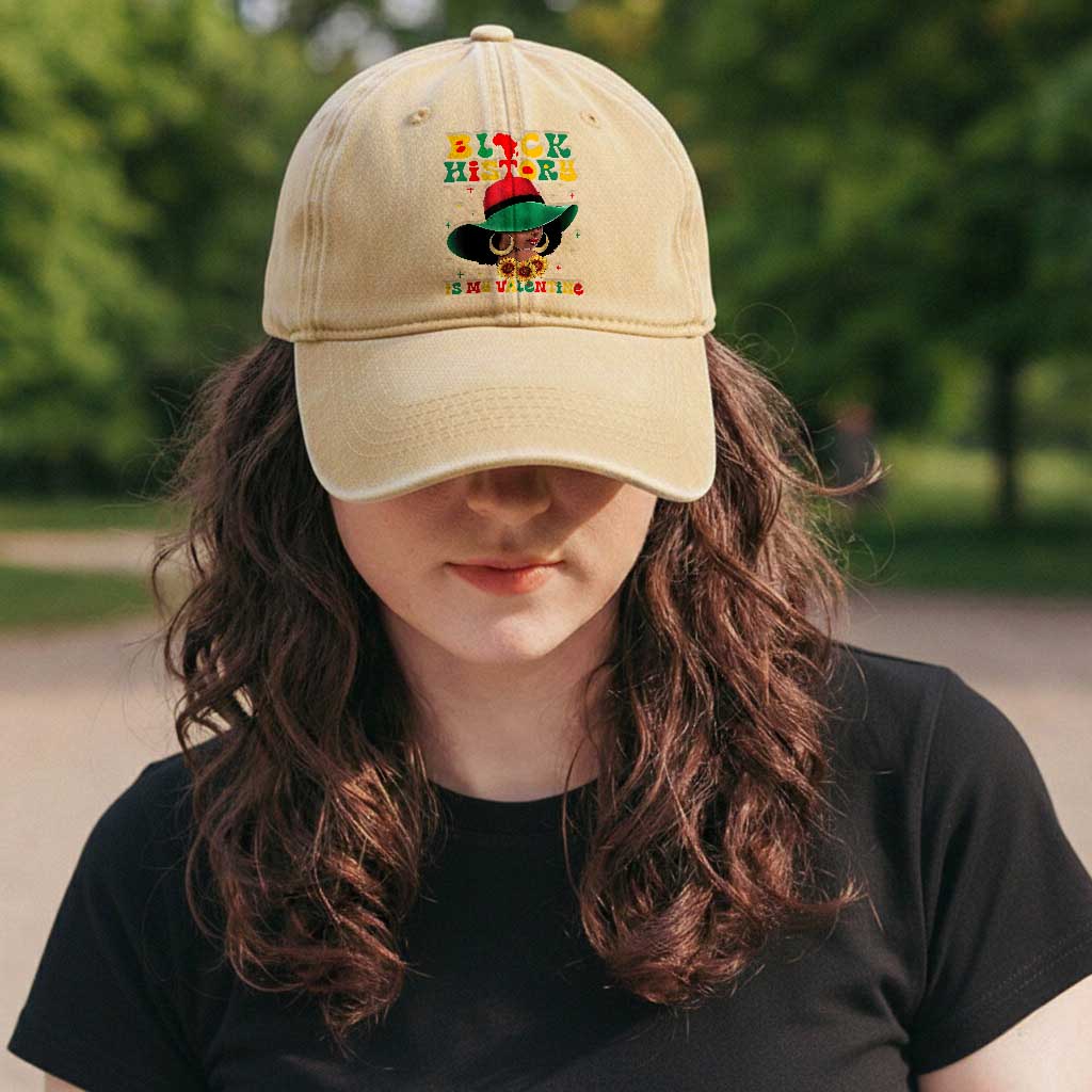 Black History Is My Valentine Washed Cotton Baseball Cap Women Gift For February TS12 Print Your Wear