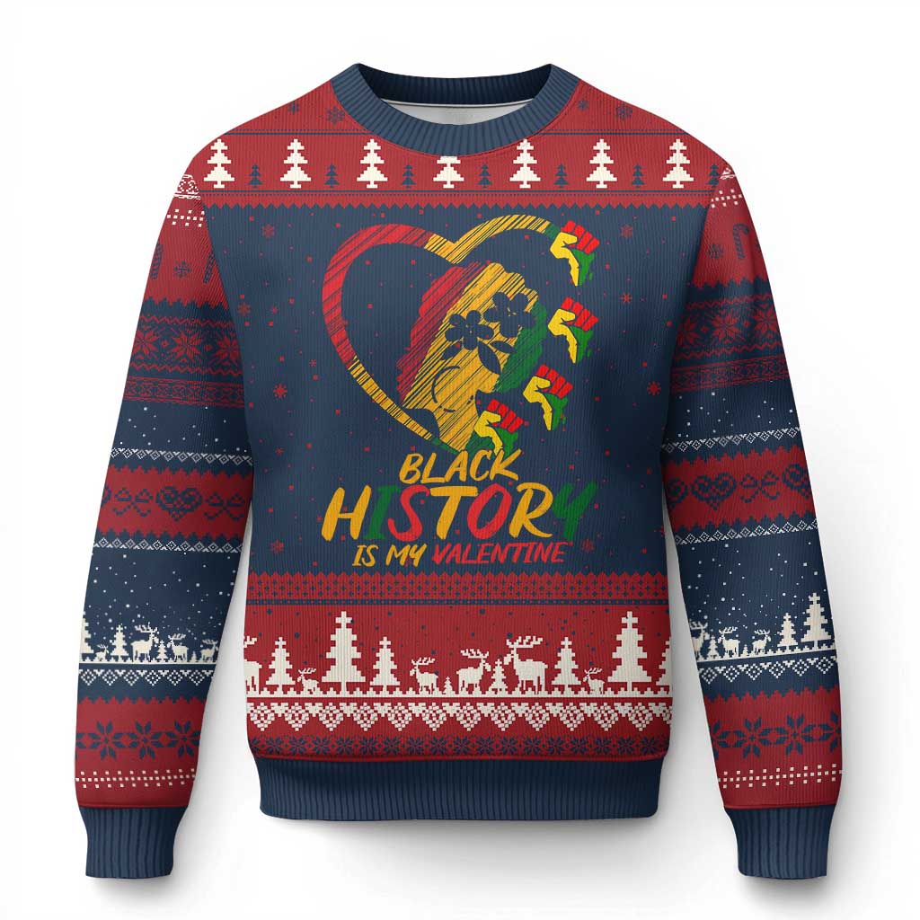 Black History Is My Valentine Ugly Christmas Sweater Gift For Melanin Queen TS12 Navy Red Print Your Wear