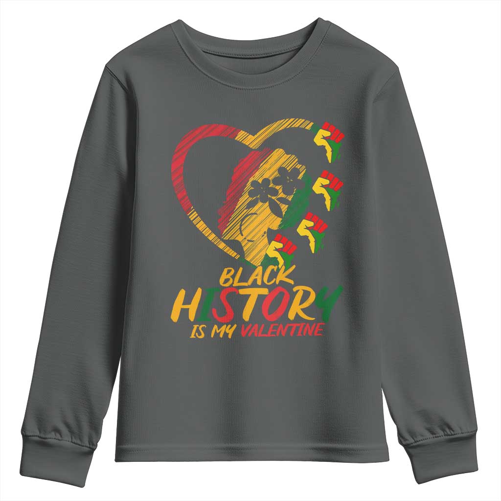 Black History Is My Valentine Youth Sweatshirt Gift For Melanin Queen TS12 Dark Heather Print Your Wear