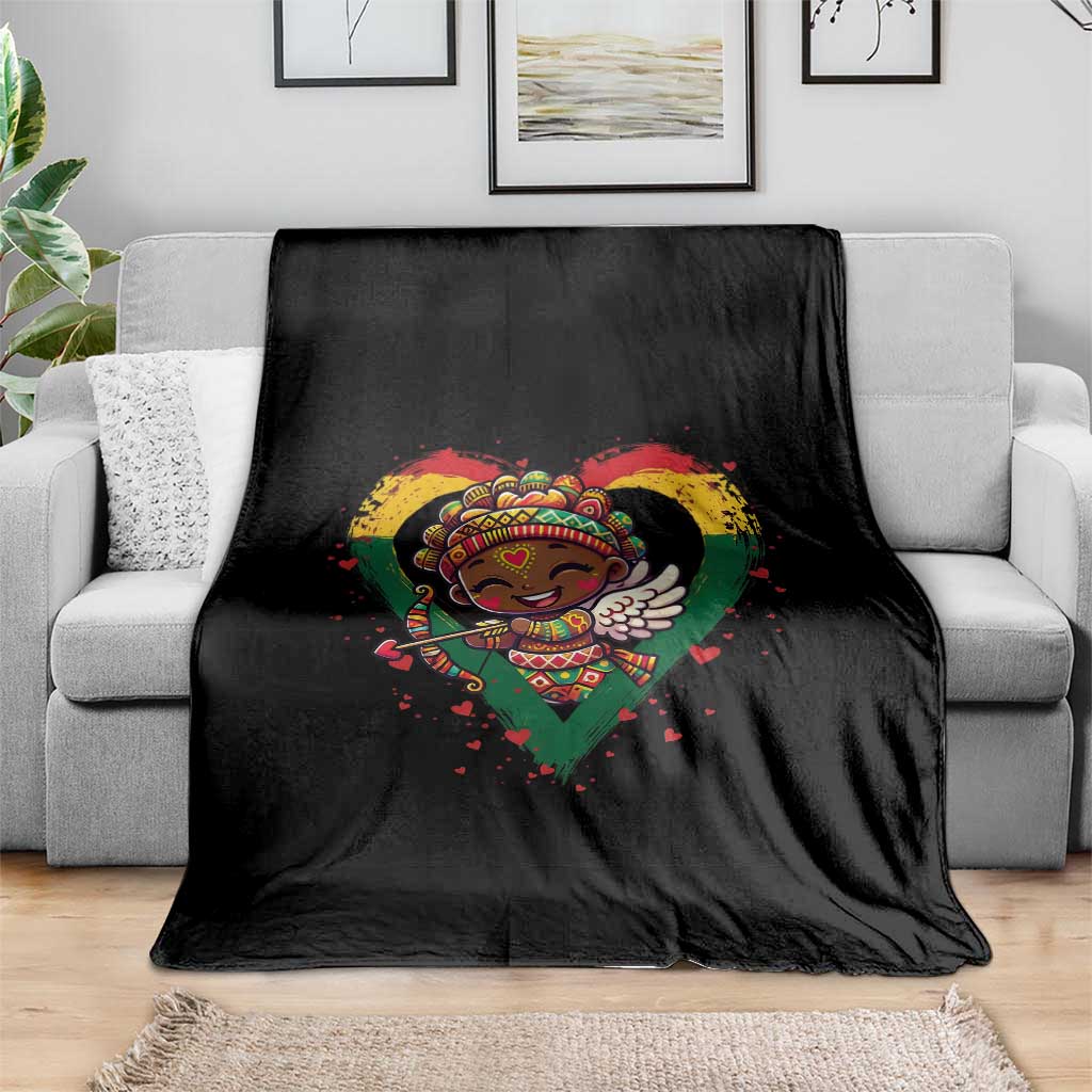 Cute Black Cupid Throw Blanket Melanin Pride Valentines Day Gift TS12 Print Your Wear