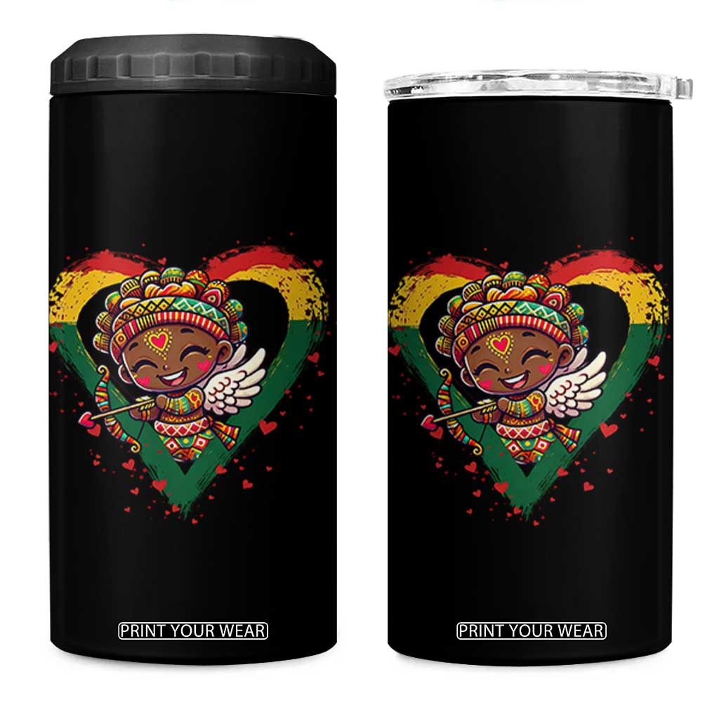 Cute Black Cupid 4 in 1 Can Cooler Tumbler Melanin Pride Valentines Day Gift TS12 One Size: 16 oz Black Print Your Wear