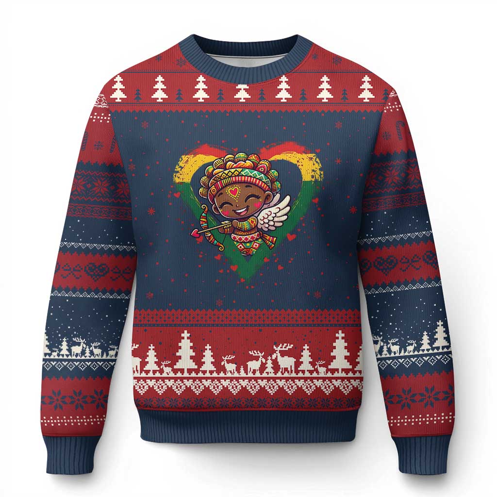 Cute Black Cupid Ugly Christmas Sweater Melanin Pride Valentines Day Gift TS12 Navy Red Print Your Wear