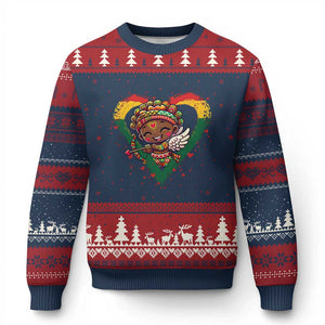Cute Black Cupid Ugly Christmas Sweater Melanin Pride Valentines Day Gift TS12 Navy Red Print Your Wear