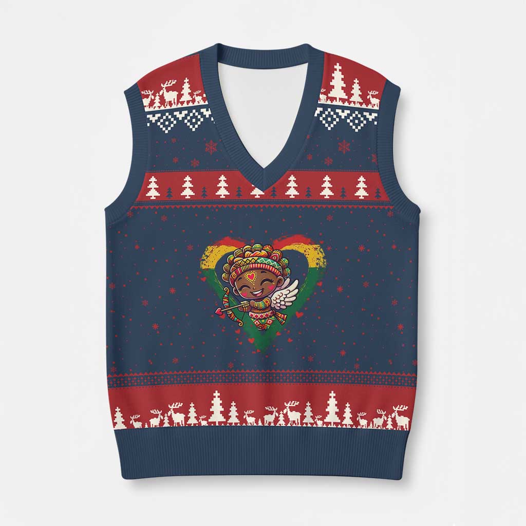Cute Black Cupid V-Neck Knit Sweater Vest Melanin Pride Valentines Day Gift TS12 Navy Red Print Your Wear