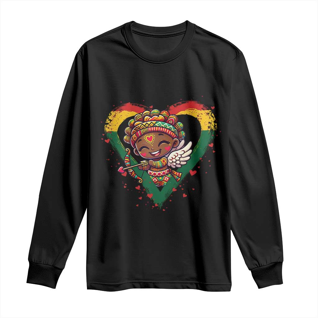 Cute Black Cupid Long Sleeve Shirt Melanin Pride Valentines Day Gift TS12 Black Print Your Wear
