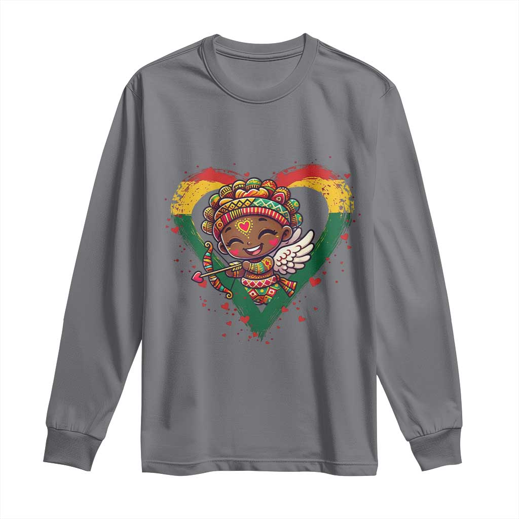Cute Black Cupid Long Sleeve Shirt Melanin Pride Valentines Day Gift TS12 Charcoal Print Your Wear