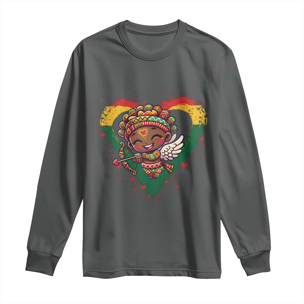Cute Black Cupid Long Sleeve Shirt Melanin Pride Valentines Day Gift TS12 Dark Heather Print Your Wear