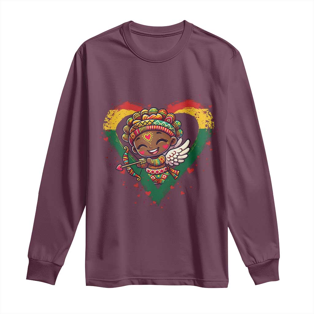 Cute Black Cupid Long Sleeve Shirt Melanin Pride Valentines Day Gift TS12 Maroon Print Your Wear
