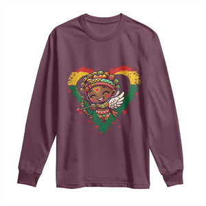 Cute Black Cupid Long Sleeve Shirt Melanin Pride Valentines Day Gift TS12 Maroon Print Your Wear