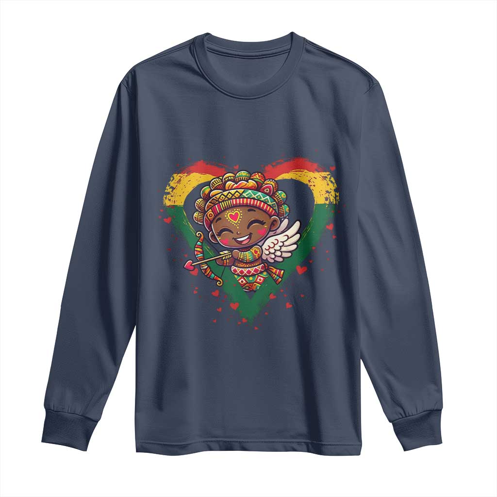 Cute Black Cupid Long Sleeve Shirt Melanin Pride Valentines Day Gift TS12 Navy Print Your Wear