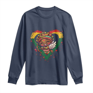 Cute Black Cupid Long Sleeve Shirt Melanin Pride Valentines Day Gift TS12 Navy Print Your Wear