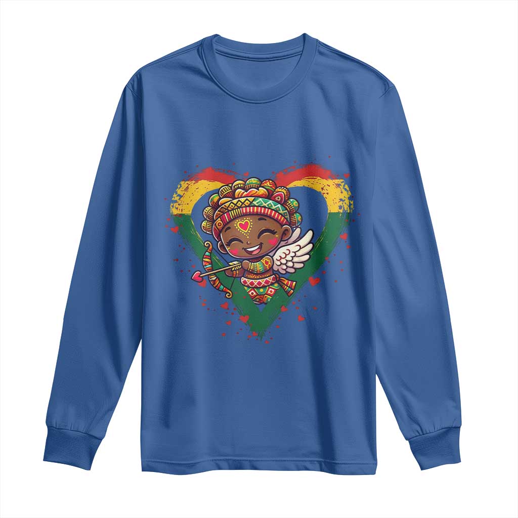 Cute Black Cupid Long Sleeve Shirt Melanin Pride Valentines Day Gift TS12 Royal Blue Print Your Wear