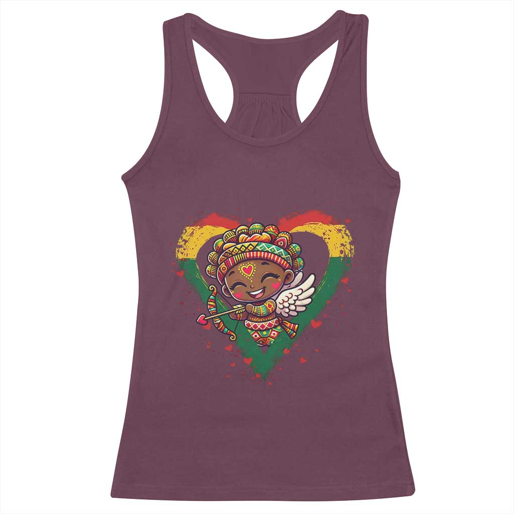 Cute Black Cupid Racerback Tank Top Melanin Pride Valentines Day Gift TS12 Maroon Print Your Wear