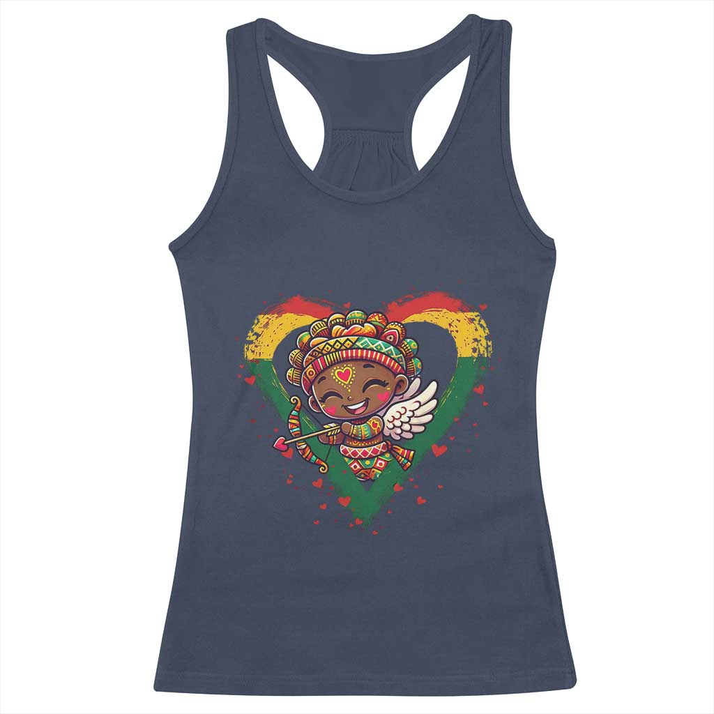 Cute Black Cupid Racerback Tank Top Melanin Pride Valentines Day Gift TS12 Navy Print Your Wear