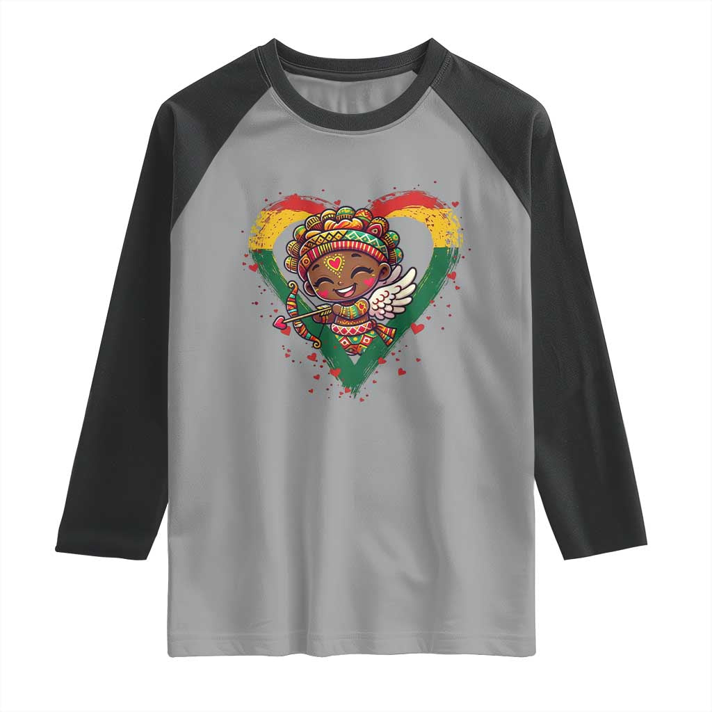 Cute Black Cupid Raglan Shirt Melanin Pride Valentines Day Gift TS12 Sport Gray Black Print Your Wear