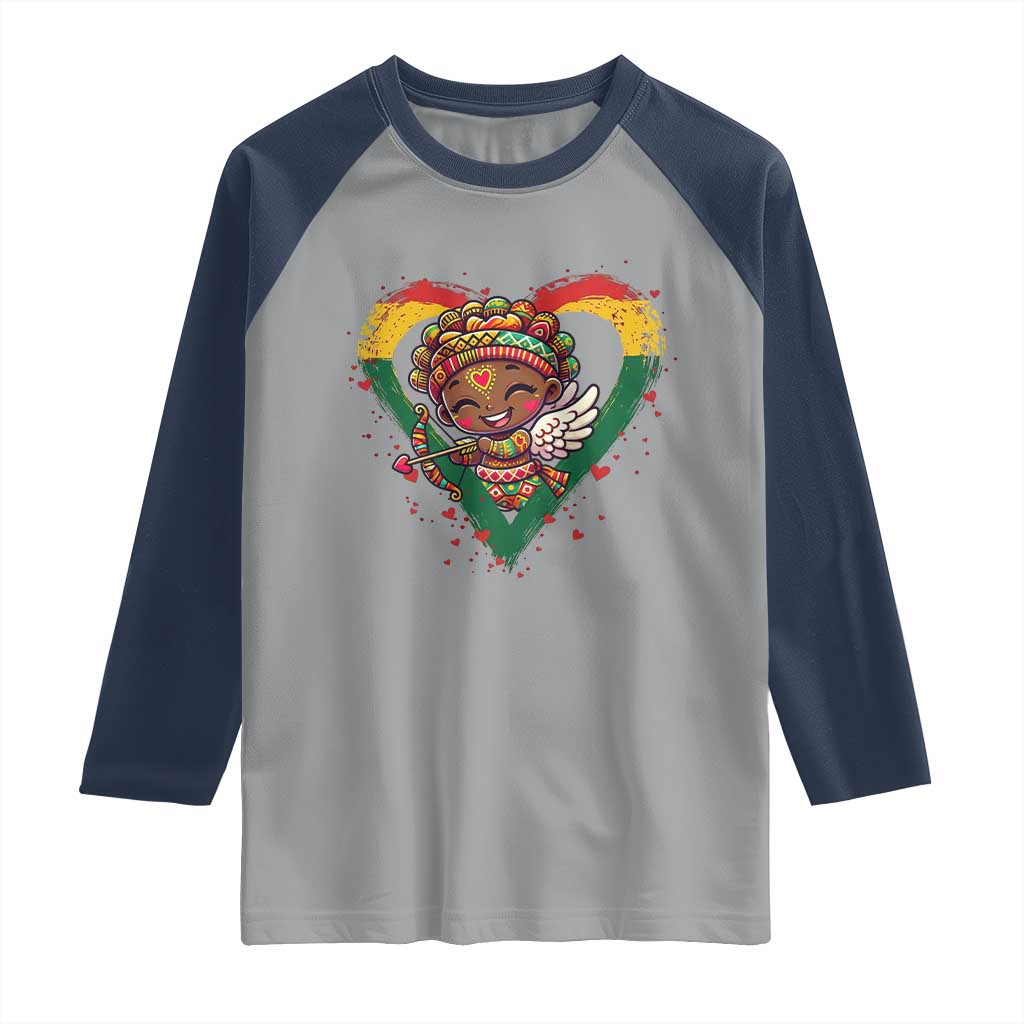 Cute Black Cupid Raglan Shirt Melanin Pride Valentines Day Gift TS12 Sport Gray Navy Print Your Wear