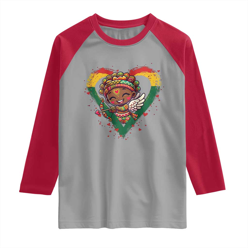 Cute Black Cupid Raglan Shirt Melanin Pride Valentines Day Gift TS12 Sport Gray Red Print Your Wear
