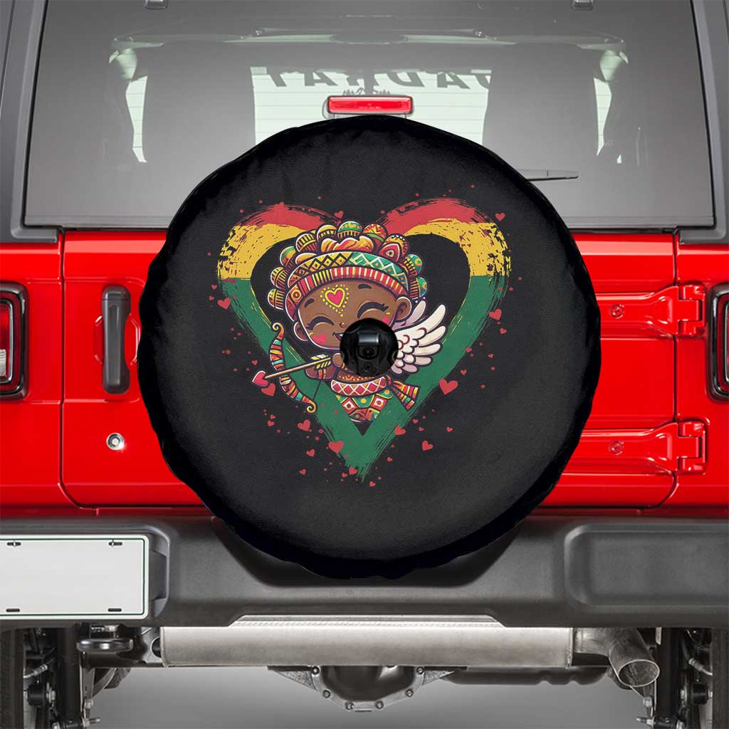 Cute Black Cupid Spare Tire Cover Melanin Pride Valentines Day Gift TS12 Black Print Your Wear