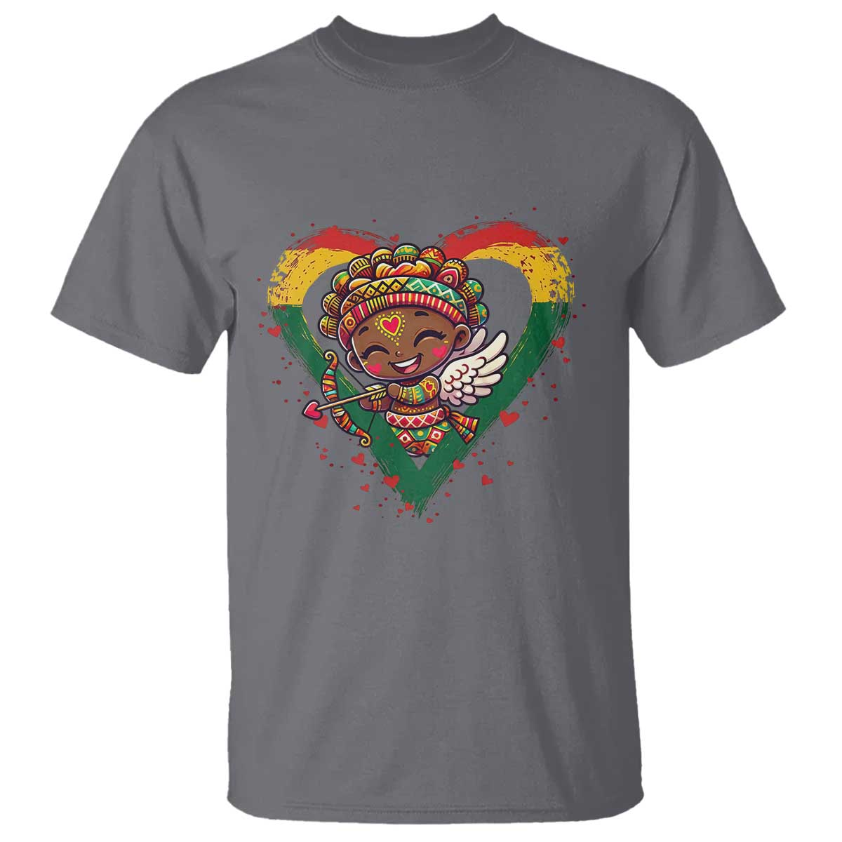 Cute Black Cupid T Shirt Melanin Pride Valentines Day Gift TS12 Charcoal Print Your Wear