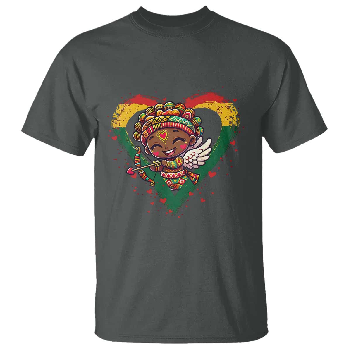Cute Black Cupid T Shirt Melanin Pride Valentines Day Gift TS12 Dark Heather Print Your Wear