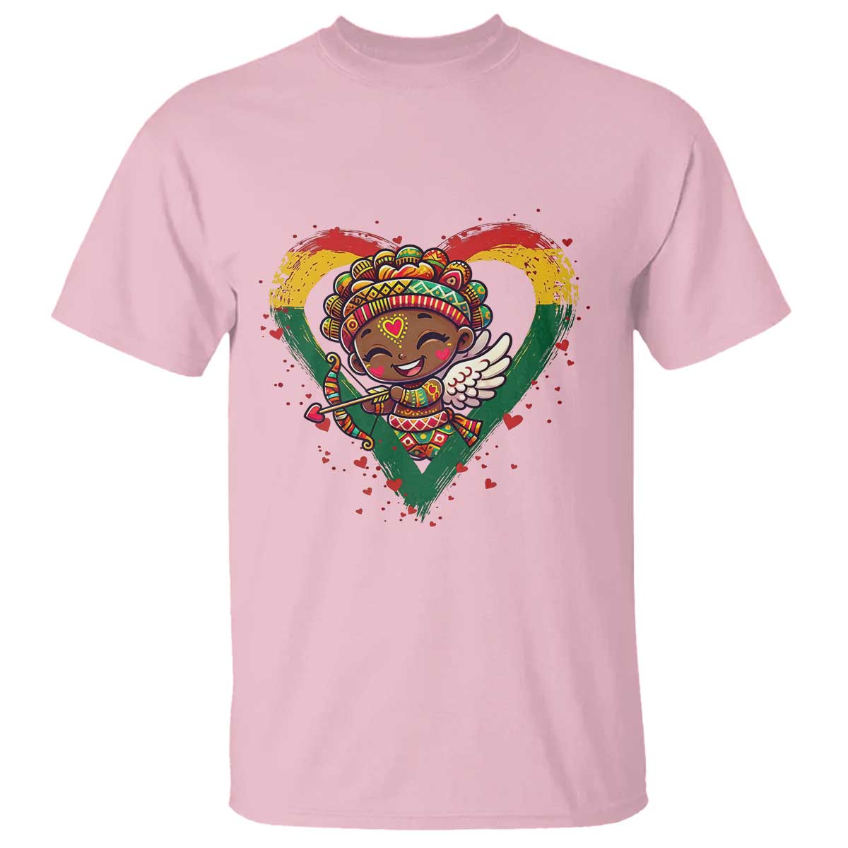 Cute Black Cupid T Shirt Melanin Pride Valentines Day Gift TS12 Light Pink Print Your Wear
