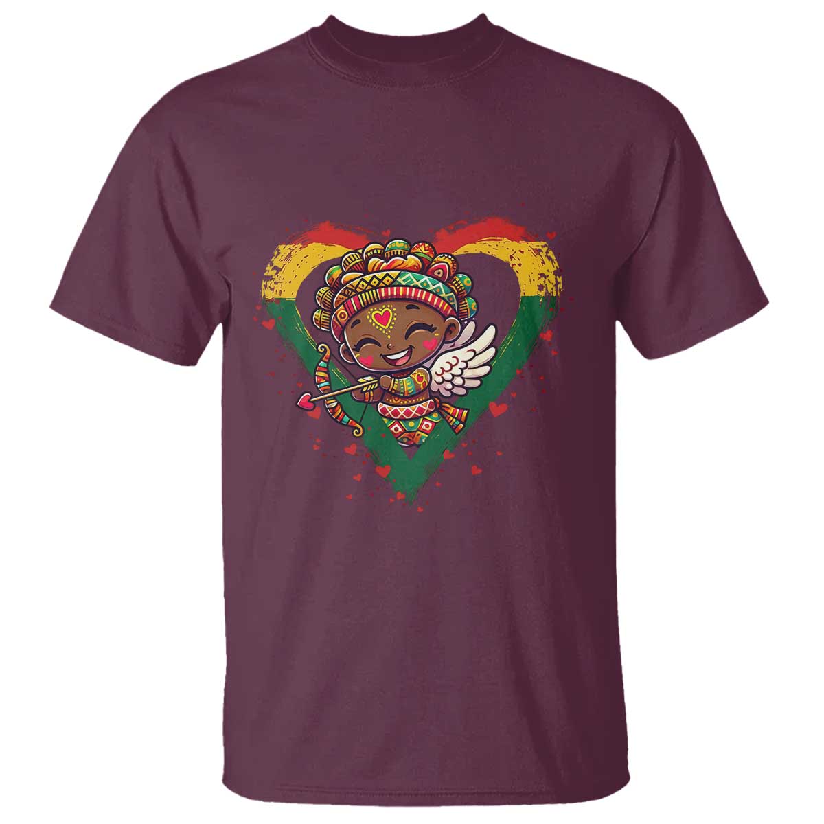 Cute Black Cupid T Shirt Melanin Pride Valentines Day Gift TS12 Maroon Print Your Wear