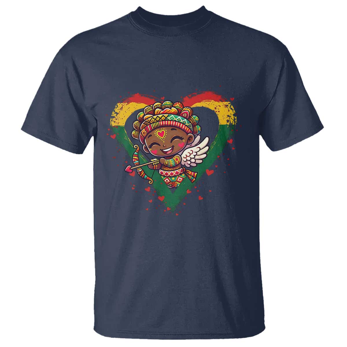 Cute Black Cupid T Shirt Melanin Pride Valentines Day Gift TS12 Navy Print Your Wear