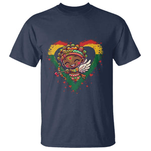 Cute Black Cupid T Shirt Melanin Pride Valentines Day Gift TS12 Navy Print Your Wear