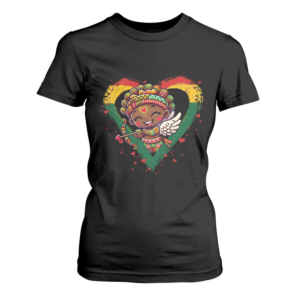 Cute Black Cupid T Shirt For Women Melanin Pride Valentines Day Gift TS12 Black Print Your Wear
