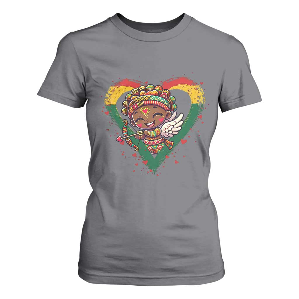 Cute Black Cupid T Shirt For Women Melanin Pride Valentines Day Gift TS12 Charcoal Print Your Wear