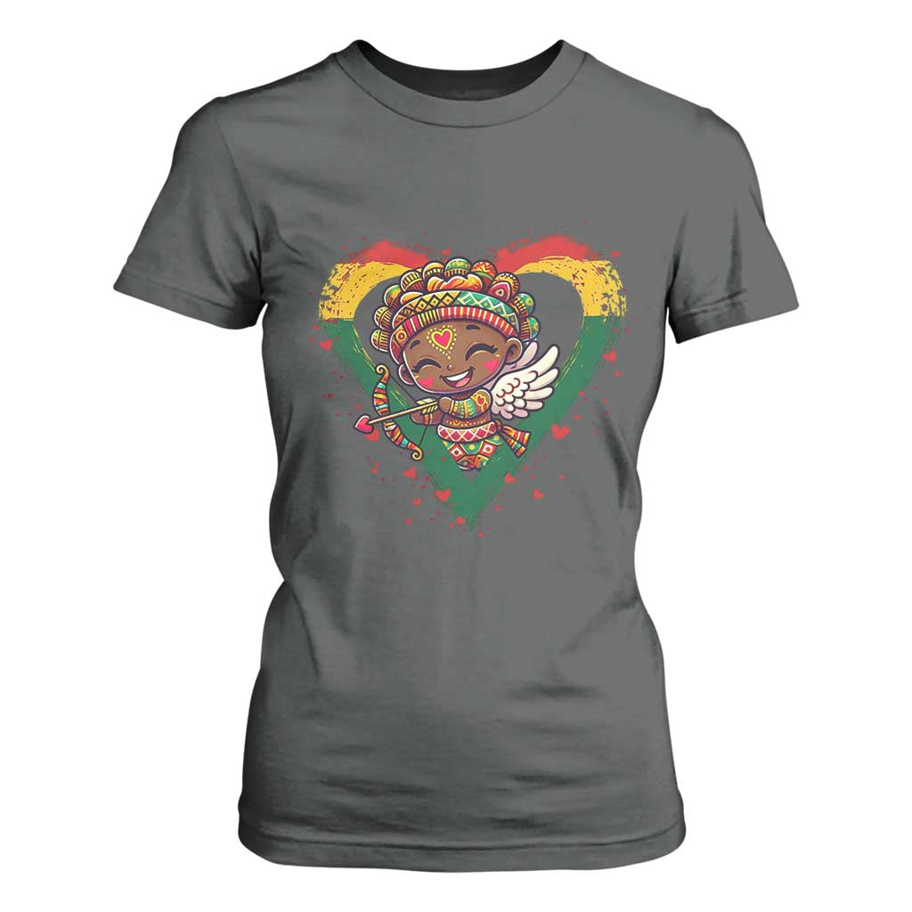 Cute Black Cupid T Shirt For Women Melanin Pride Valentines Day Gift TS12 Dark Heather Print Your Wear