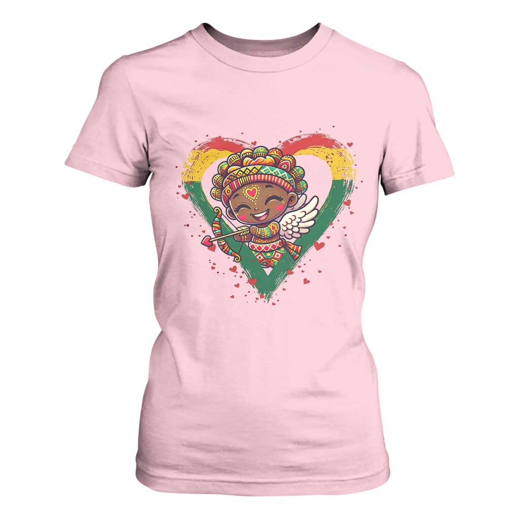 Cute Black Cupid T Shirt For Women Melanin Pride Valentines Day Gift TS12 Light Pink Print Your Wear