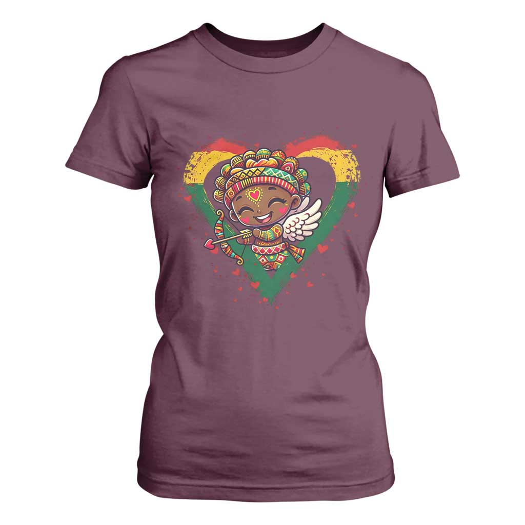 Cute Black Cupid T Shirt For Women Melanin Pride Valentines Day Gift TS12 Maroon Print Your Wear