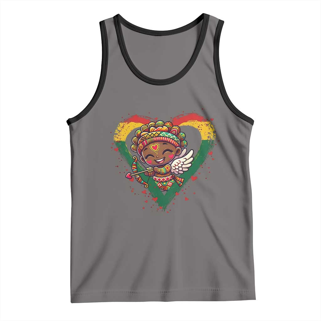 Cute Black Cupid Tank Top Melanin Pride Valentines Day Gift TS12 Deep Heather Black Print Your Wear