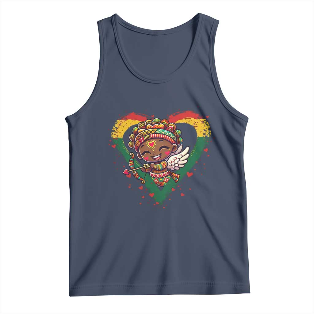 Cute Black Cupid Tank Top Melanin Pride Valentines Day Gift TS12 Navy Print Your Wear