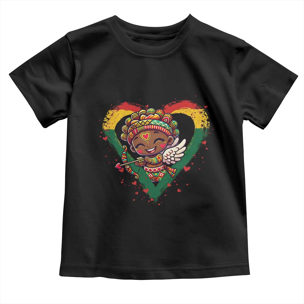 Cute Black Cupid Toddler T Shirt Melanin Pride Valentines Day Gift TS12 Black Print Your Wear