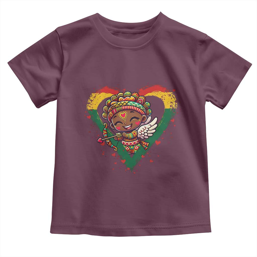 Cute Black Cupid Toddler T Shirt Melanin Pride Valentines Day Gift TS12 Maroon Print Your Wear