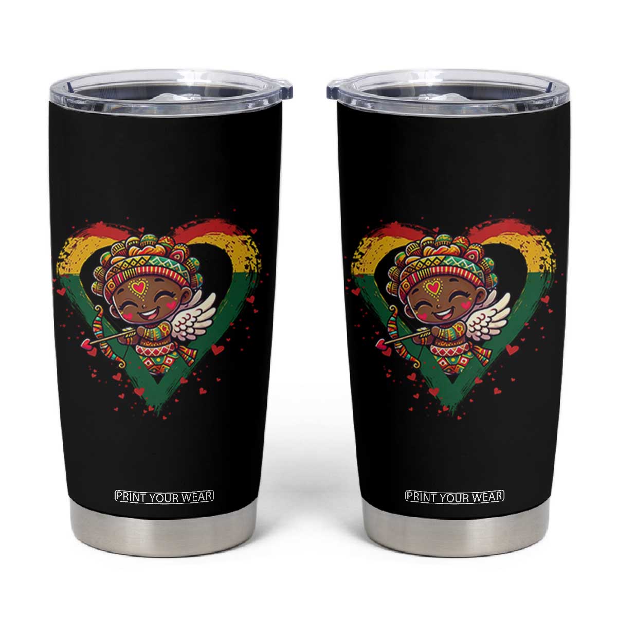 Cute Black Cupid Tumbler Cup Melanin Pride Valentines Day Gift TS12 Black Print Your Wear